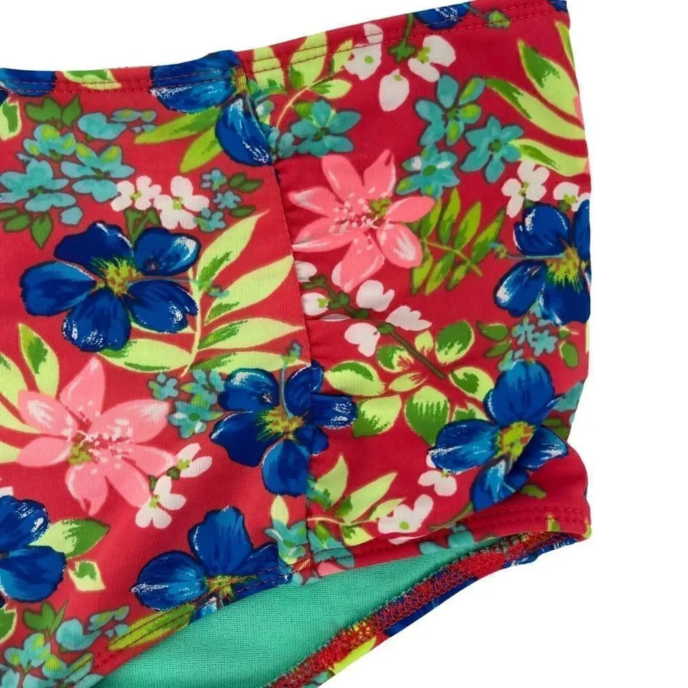 Hollister Bikini Bottom High Waist Size M / L Tropical Floral Red Blue Swimwear